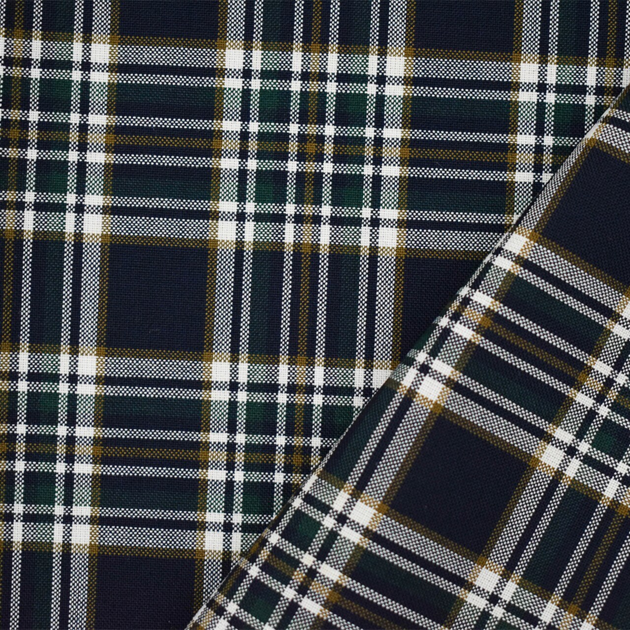 Deep Navy-Green-Multi Wool Polyester Plaid Shirting Woven Fabric By the Yard